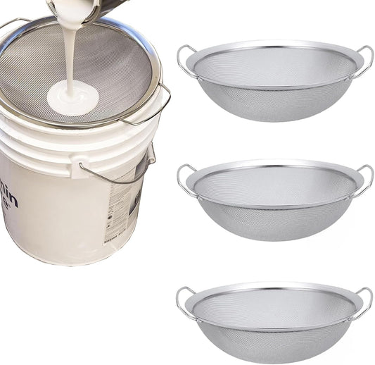 Stainless Steel 60-Mesh Fine Mesh Strainer, Double-Ear Filter Paint, 50-Gallon Paint Sieve, Suitable for Various Liquids, Honey, Small Particle Filter Sifter Strainer (3 of Pack)