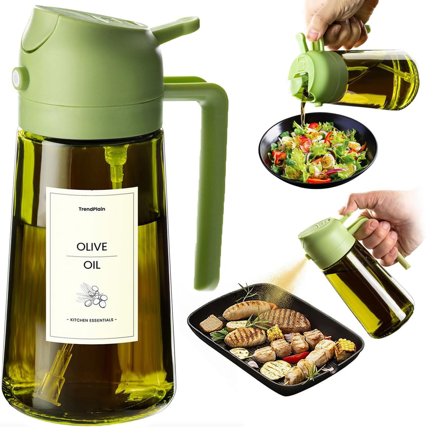 TrendPlain - Original 16oz/470ml Olive Oil Dispenser Bottle for Kitchen Gadgets and Air Fryer Accessories - Olive Oil Sprayer for Cooking w/Stickers - Black