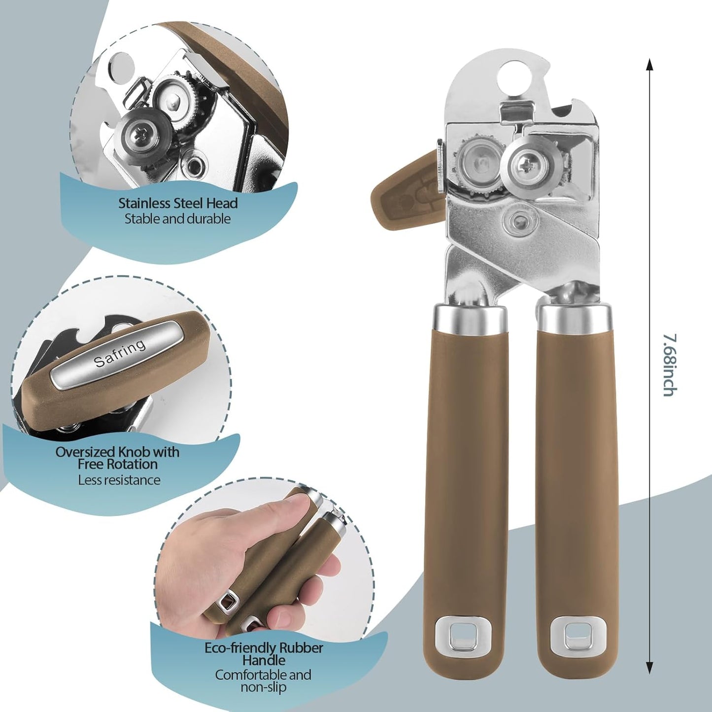 Safring Can Opener Manual, Heavy Duty Handheld Strong Can Opener with Soft Touch Handle, Sharp Blade Smooth Edge, Can Openers with Multifunctional Bottle Opener, Black