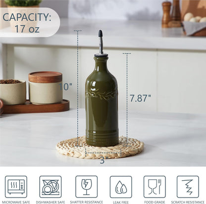 ONEMORE Ceramic Olive Oil Dispenser Bottle with Pour Spouts & Funnel, 17 oz Refillable Kitchen Oil Dispenser for Cooking, Drizzling, Dressing, Modern Leakproof Oil and Vinegar Dispenser, White