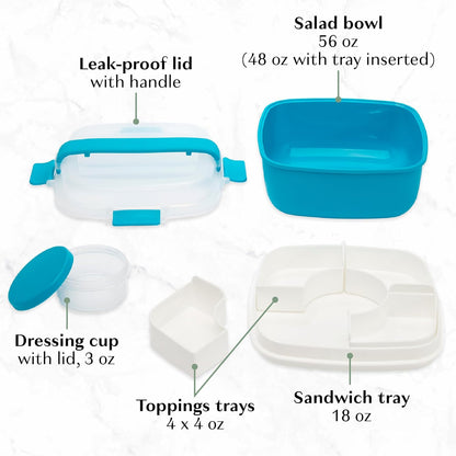 Goodful Stackable Lunch Box Container, Bento Style Food Storage with Removeable Compartments for Sandwich, Snacks, Toppings & Dressing, Leak-Proof and Made without BPA, 56-Ounce, Teal