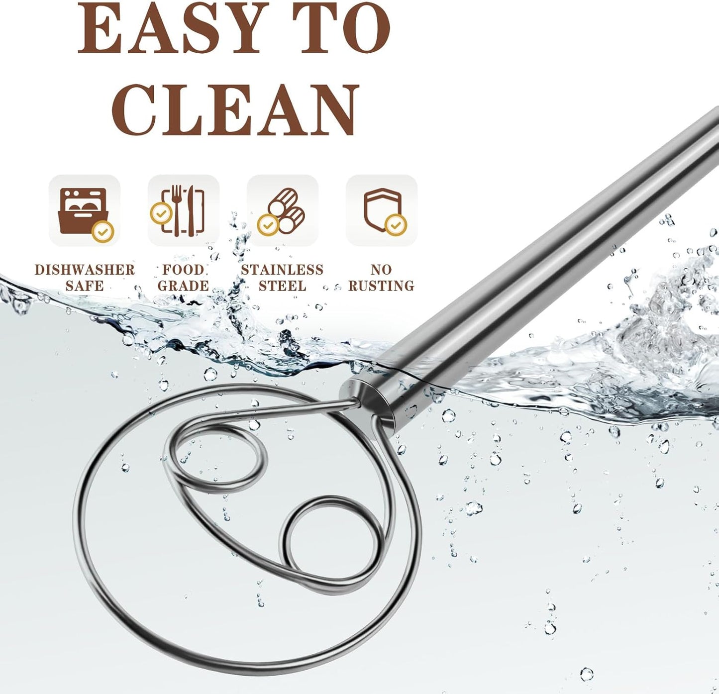 TEEVEA Danish Dough Whisk Stainless Steel for Sourdough Pizza and Bread Baking