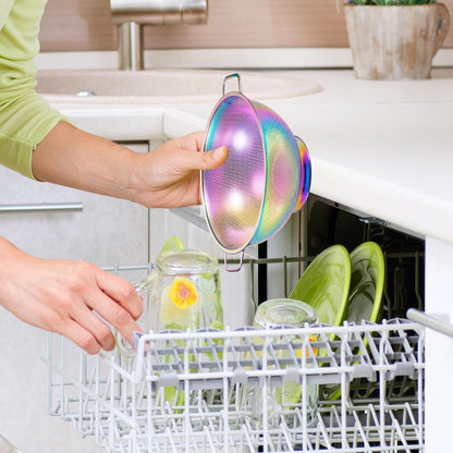 Rainbow Strainer for Kitchen, 3QT, Stainless Steel Colander with Handle for Fruits Vegetables Cooking Food, Dishwasher Safe