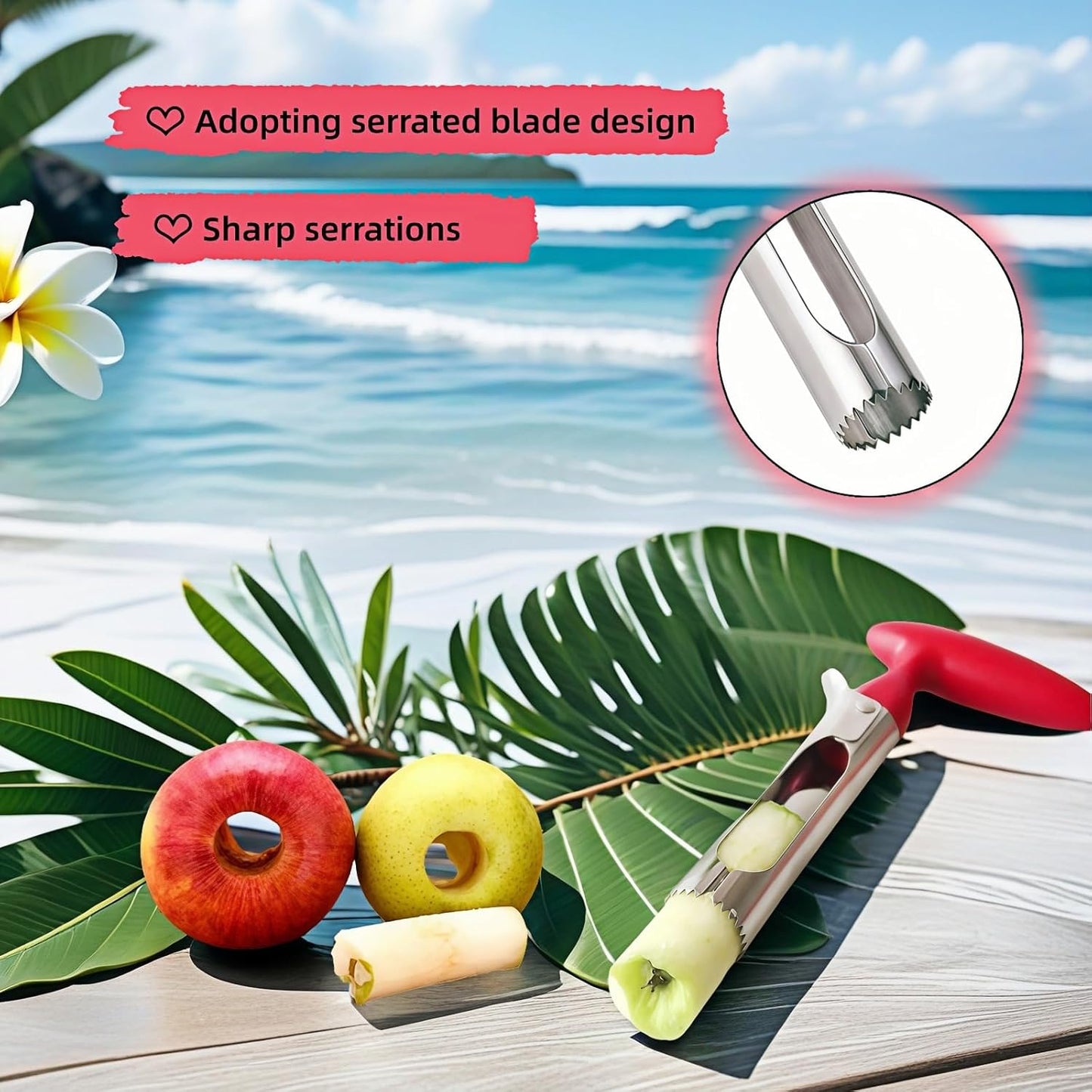 Premium Stainless Steel Apple Corer - Easy Use & Dishwasher Safe, Multi-Fruit Core Remover with Ergonomic Handle for Apples, Pears, Tomatoes & Cupcakes | Durable Kitchen Tool (Green)