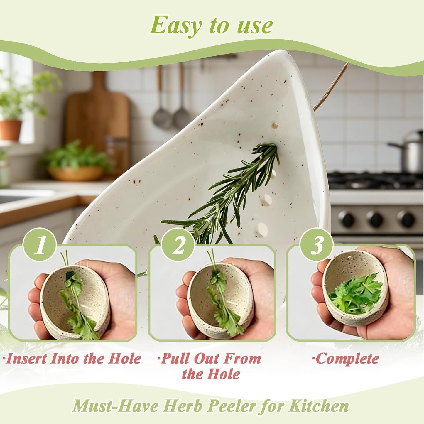 Pottery Herb Stripper Bowl, Teardrop Shaped Ceramic Herb Stripper, Handmade Leaf Remover with Different Sized Round Holes for Parsley, Cilantro, Rosemary & Salad Cooking(Blue)