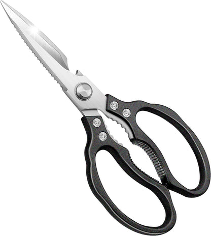 CGBE Kitchen Scissors, Multi-Purpose Kitchen Shears, Heavy Duty Dishwasher Safe Food Scissors for Chicken, Poultry, Fish, Meat & Herbs with Non-Slip Grips - Sliver