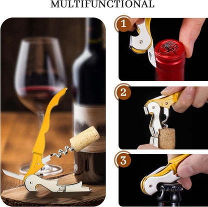 HYZ 2-Pack Wine Opener Waiter Corkscrew, Professional Wine Key for Servers, Bartender, with Foil Cutter, Manual Wine Bottle Opener Double Hinged (Black)