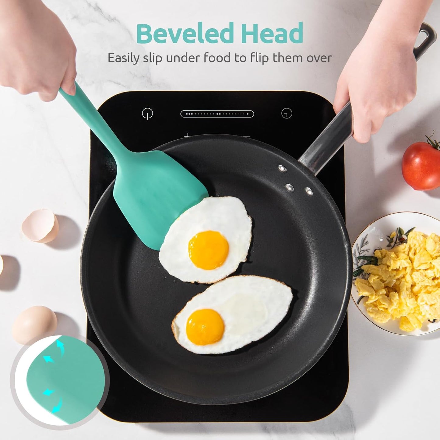 600ºF Heat Resistant Slotted Turner: U-Taste 13.6in Silicone Kitchen Spatula Flipper, 3.74in Wide Food Grade Flexible Thin Rubber Cooking Utensil for Egg, Pancake, Cookie in Nonstick Cookware (Red)