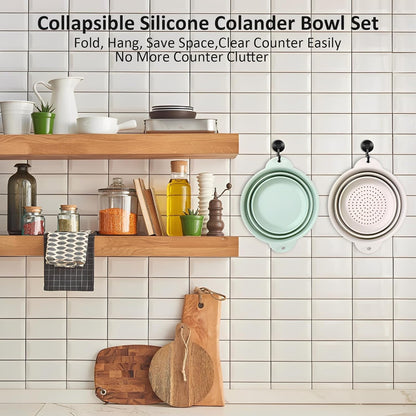 Collapsible Silicone Colander Basin Set, Thickened Strainer bowl, for Kitchen, RV, Camping, Draining Pasta, Washing Fruit, Vegetable