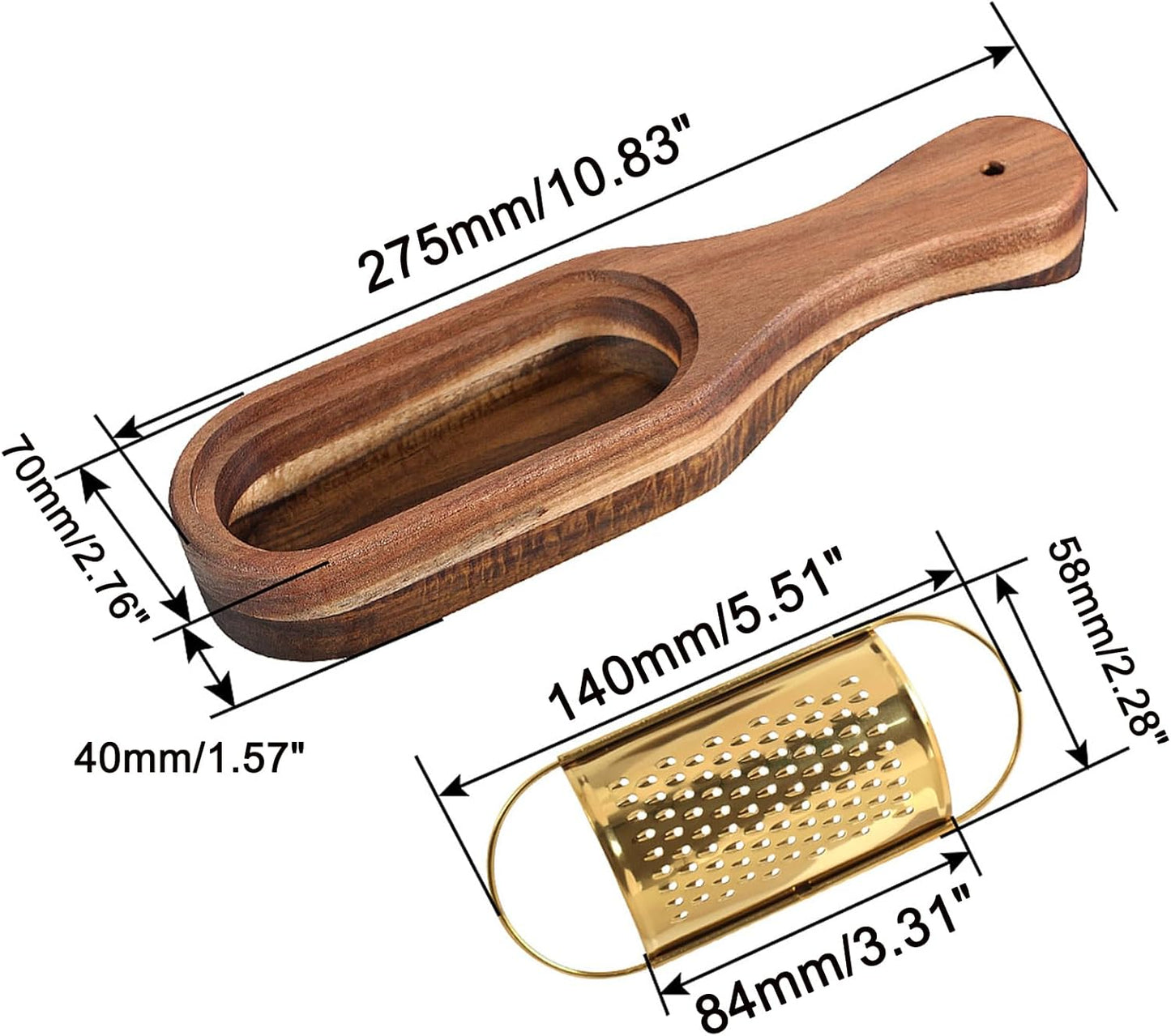 Box Cheese Grater With Container - Stainless Steel Parmesan Cheese Grater With Wood Handle Shredder Zester Grater Box Kitchen Handheld Cheese Spoon Grater-Titanium Gold Colour
