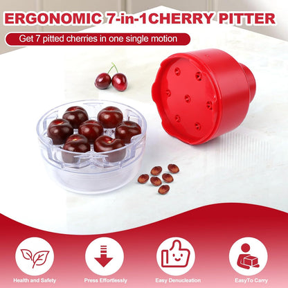 Cherry Pitter Tool 7-in-1 - Quick Clean Hands-Free Cherry Seed Remover for Baking & Canning, Dishwasher Safe Kitchen Tool for Home Cooks and Busy Moms (C)