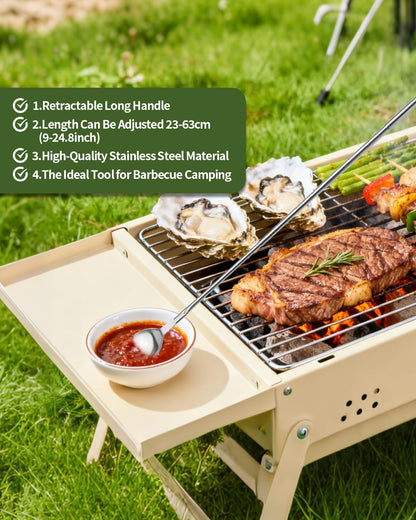 2 PCS Extendable Spoon, Telescopic Stainless Steel Spoon Set, Expandable Extension Spoon to 25 In Tableware, for BBQ Dinner Fruit Dessert