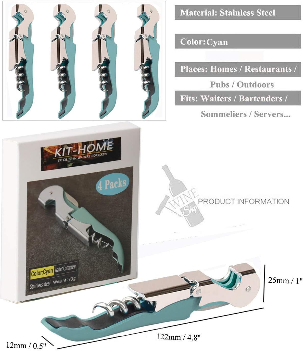 Kit-Home Professional Waiter Corkscrew Wine Openers Set (4 PCS),Upgraded with Heavy Duty Stainless Steel Hinges Wine Key for Restaurant Waiters, Sommelier, Bartenders