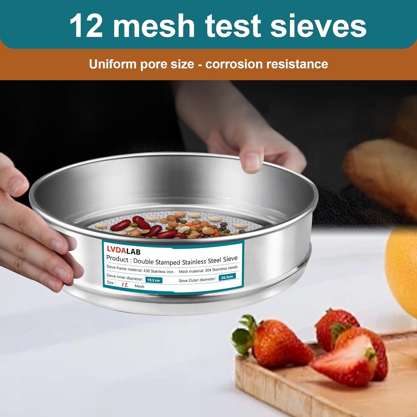 304 Stainless Steel Mesh Lab Sieve, 80 Mesh (0.2mm) Aperture Test Sieve, 7.9Inch(20cm) Diameter Economy Standard Analysis Sample Test Sieves for Industrial Laboratory Homes - Colors B