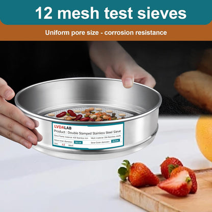 304 Stainless Steel Mesh Lab Sieve, 80 Mesh (0.2mm) Aperture Test Sieve, 7.9Inch(20cm) Diameter Economy Standard Analysis Sample Test Sieves for Industrial Laboratory Homes - Colors B