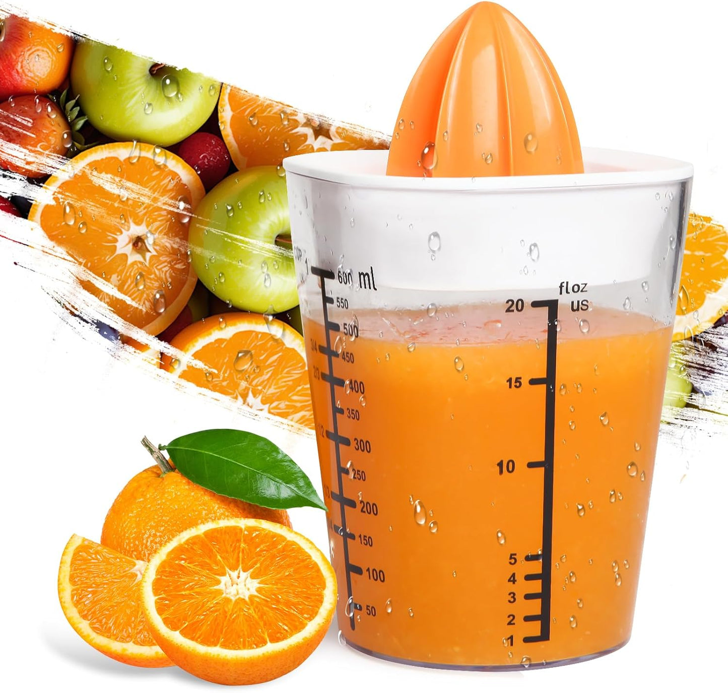 Citrus Juicer Manual Juicer, Multifunctional Hand Juicer, Lemon Lime Squeezer, 20-Ounce Capacity Orange Juicer (White, Basic)