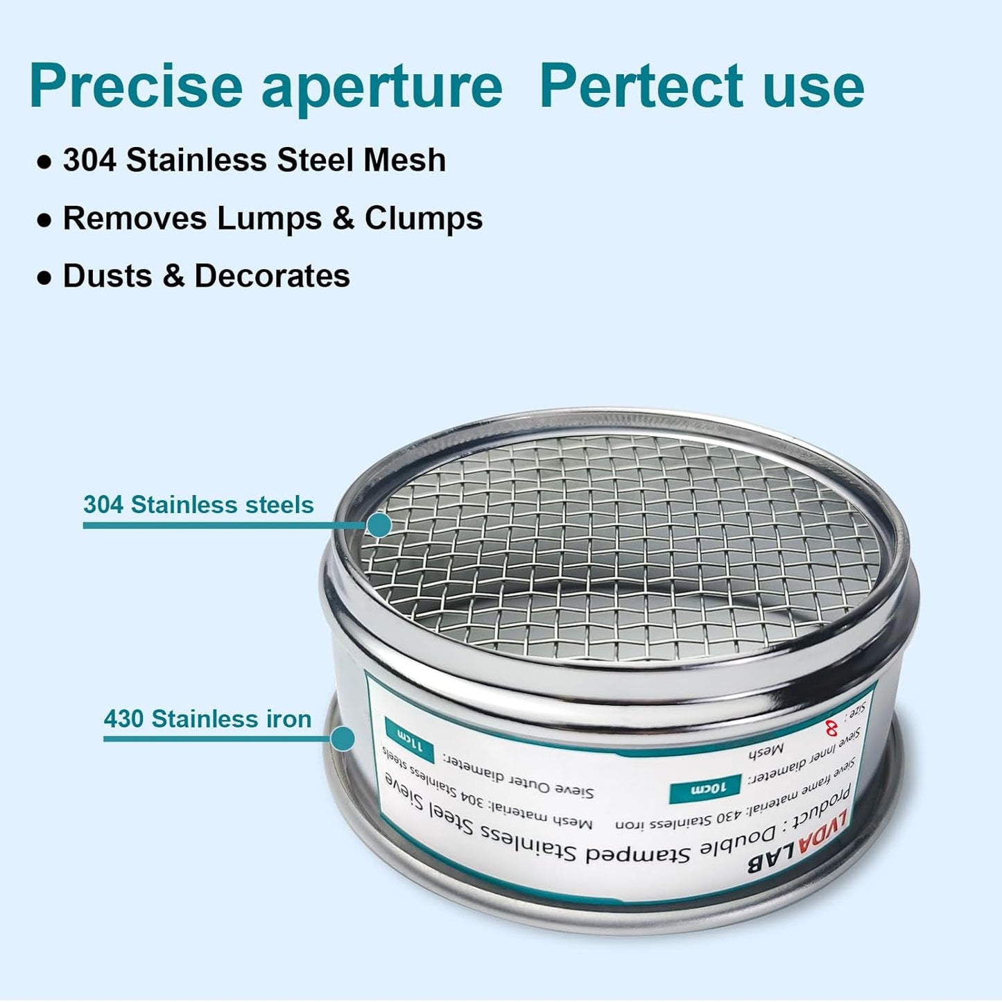 304 Stainless Steel Mesh Lab Sieve, 325 Mesh (0.045mm) Aperture Test Sieve, 4inch(10cm) Economy Standard Analysis Sample Test Sieves for Industrial Laboratory Homes - Colors B