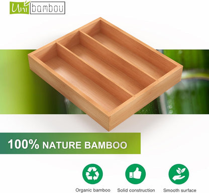 Unibambou Bamboo Utensil Drawer Organizer with Removable Dividers, Kitchen Organizer for Flatware Cutlery, Silverware Tray for Drawer (5/4 Flexible Slots, Natural)