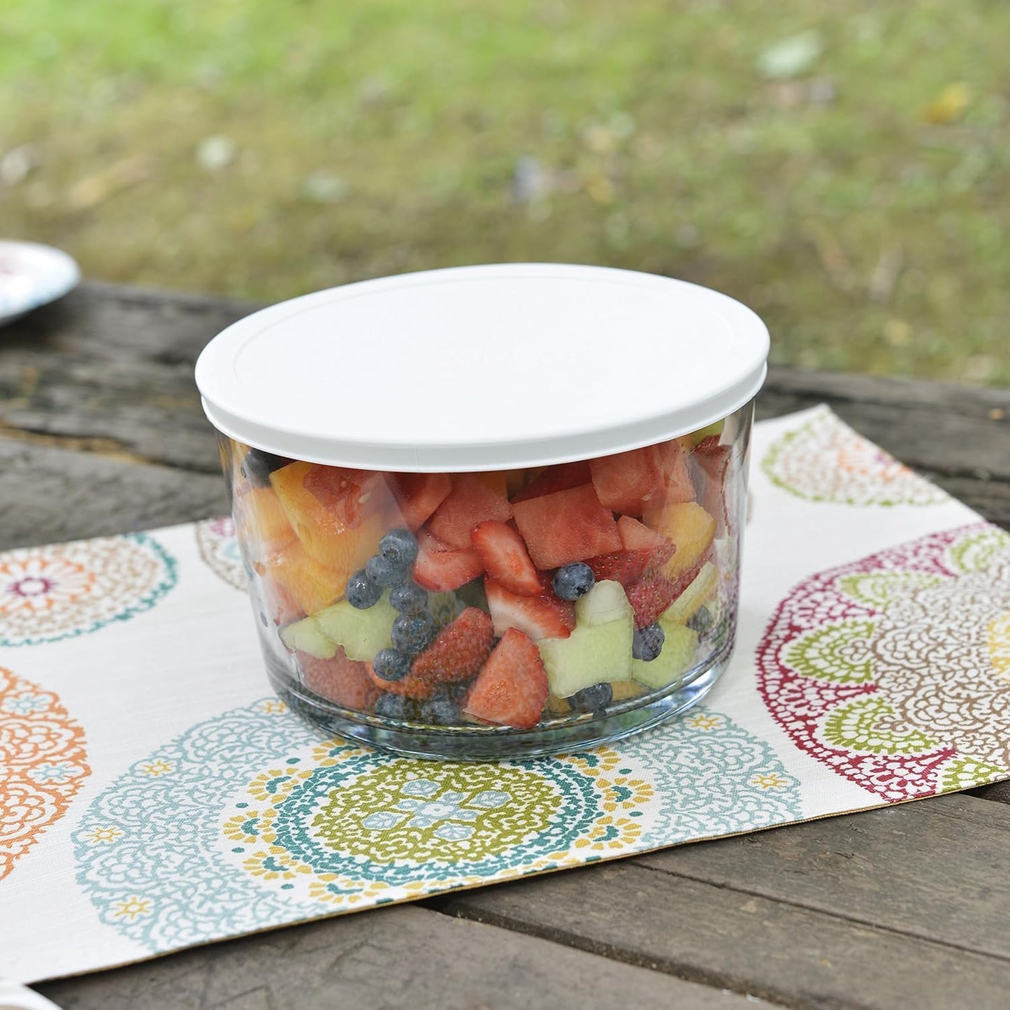 Anchor Hocking Glass Trifle Bowl with Lid, 104 oz Glass Salad Bowl with Acacia Wood Lid