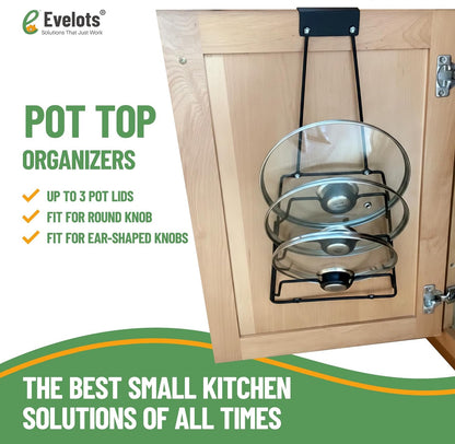 Evelots 6 Pot Lid Organizer for Cabinet Door or Pantry Wall - Closet Door Pots and Pans Lids Holder - Glass or Metal Pan Covers Cabinet Organizer Kitchen Storage - White 6 Tier Lid Rack