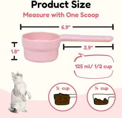 1/2 Cup Dog Food Scoop, Extra Long Handle Sturdy Melamine Pet Food Measuring Scoop with Clear Marking Lines, BPA-Free, Shatterproof, Dishwasher Safe (Butter Yellow, 1/2 Cup)