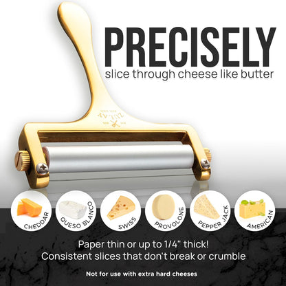 Zulay Kitchen Stainless Steel Wire Cheese Slicer - Adjustable Hand Held Cheese Cutter with 2 Extra Wires - Premium Cheese Shaver For Mozzarella, Cheddar, Gruyere - Cheese Cutter with Wire (Gunmetal)