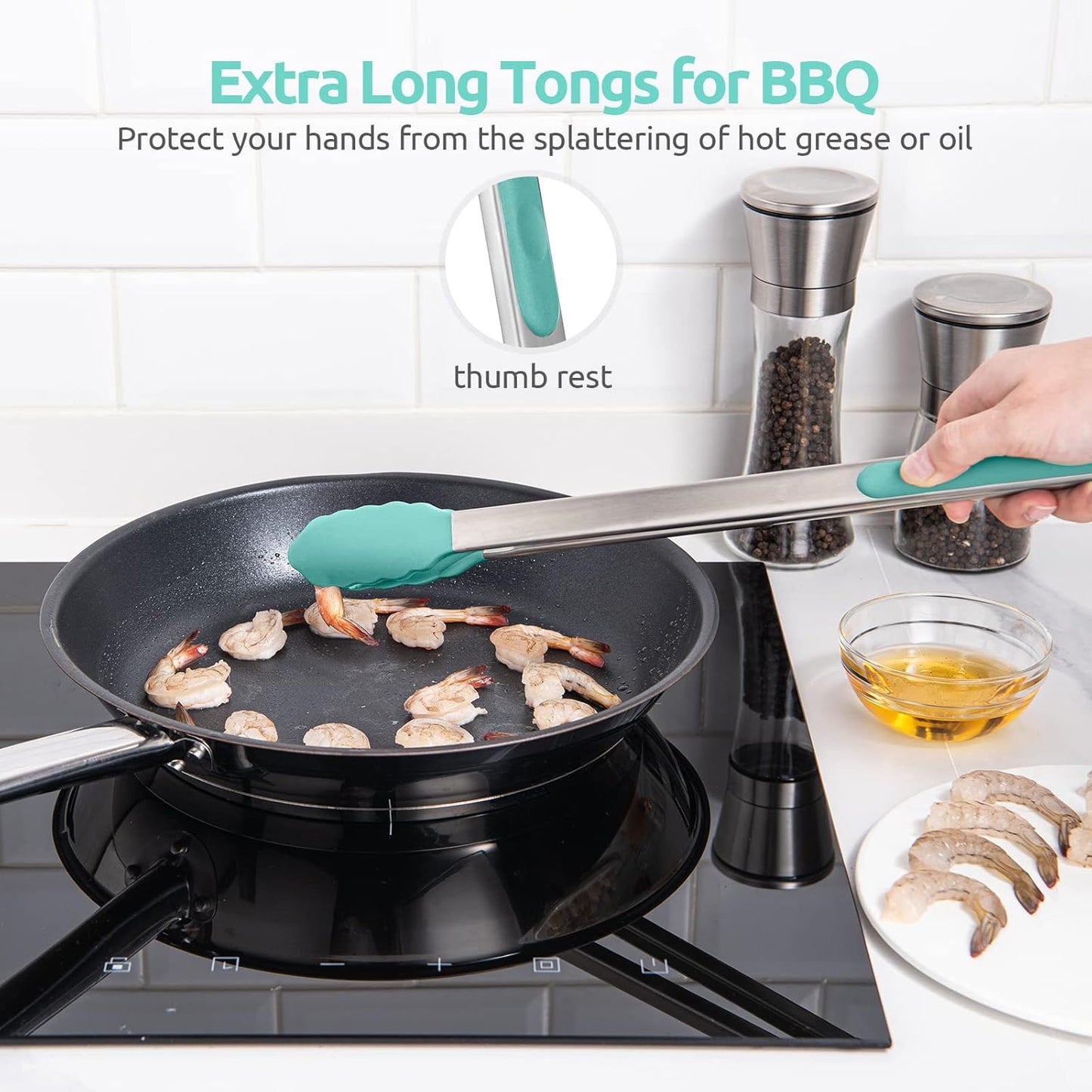 600ºF Heat Resistant Kitchen Tongs: U-Taste 9 inch Silicone Cooking Tong with Firm Sealed Non Stick Rubber Tips & Silicon Coated 18/8 Stainless Steel Handle & Smooth Locking for Serving Salad (Black)