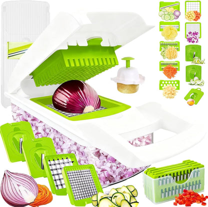 Dewpeton Pro-Series 20-in-1 Mandoline Slicer & Spiralizer, Veggie Chopper with Container, Home Essential Kitchen Gadget