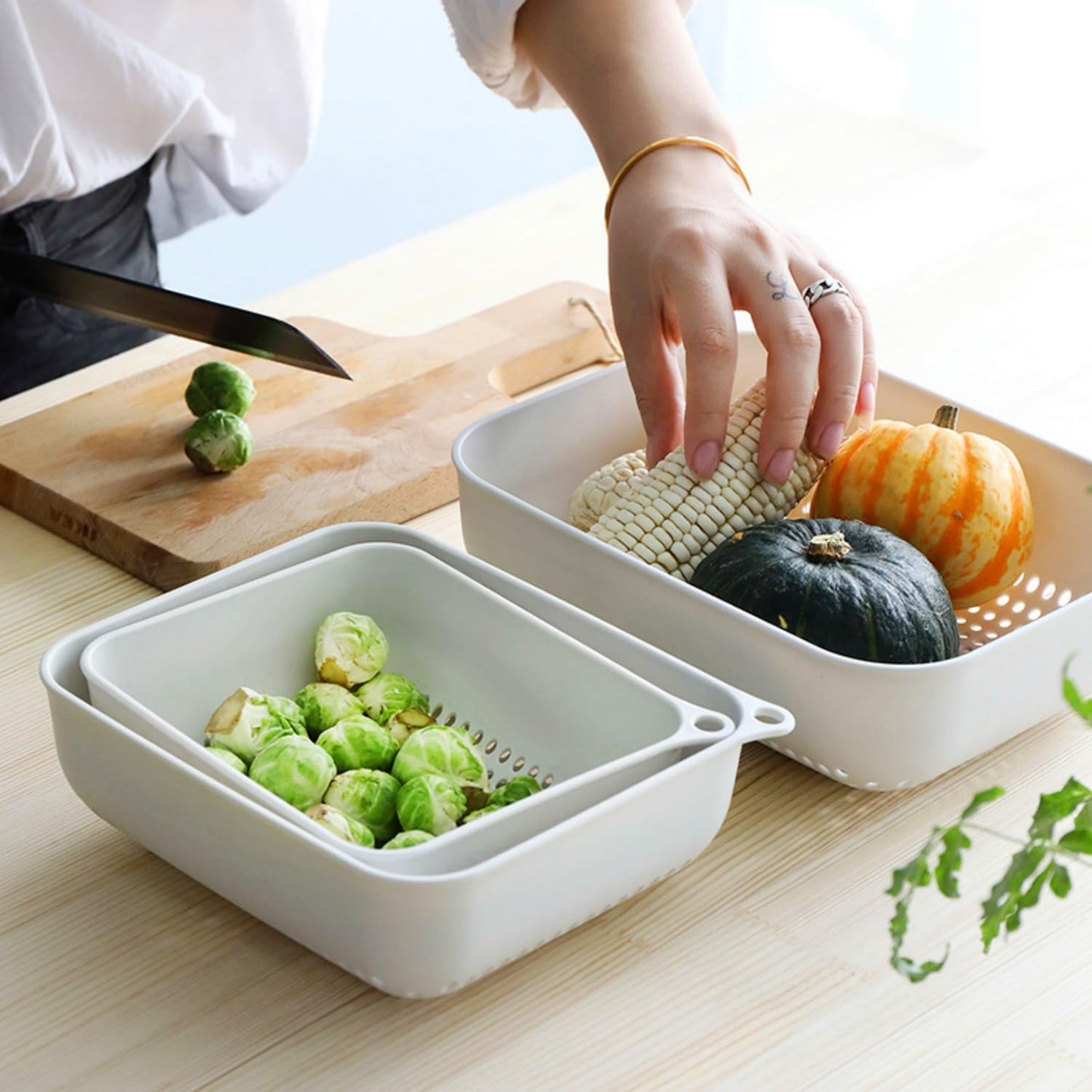 3pcs Fruits & Vegetable Colander Set,2 in 1 Fruit Washing Basket with Strainer,Multipurpose Vegetable Filter,Multi-layer Kitchen Draining Basket Set