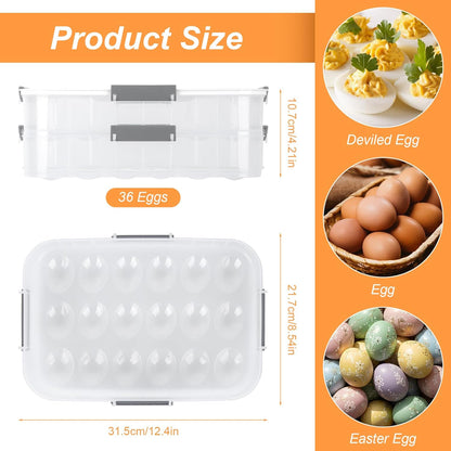 2-Layer Deviled Egg Containers with Lid, 36 Slots Refrigerator fridge organizers and storage egg cartons with Handle for Easter, with Slicer Kitchen Tongs Piping Decorating Kit