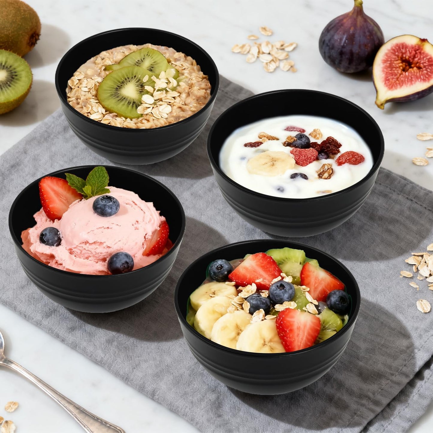 Wheat Straw Bowls Set with Lids, Unbreakable 40 OZ Cereal Bowls Set of 4, Salad Container for Lunch, Microwave & Dishwasher Safe Bowl Set for Kitchen, Picnic, RV, Camping, Multi