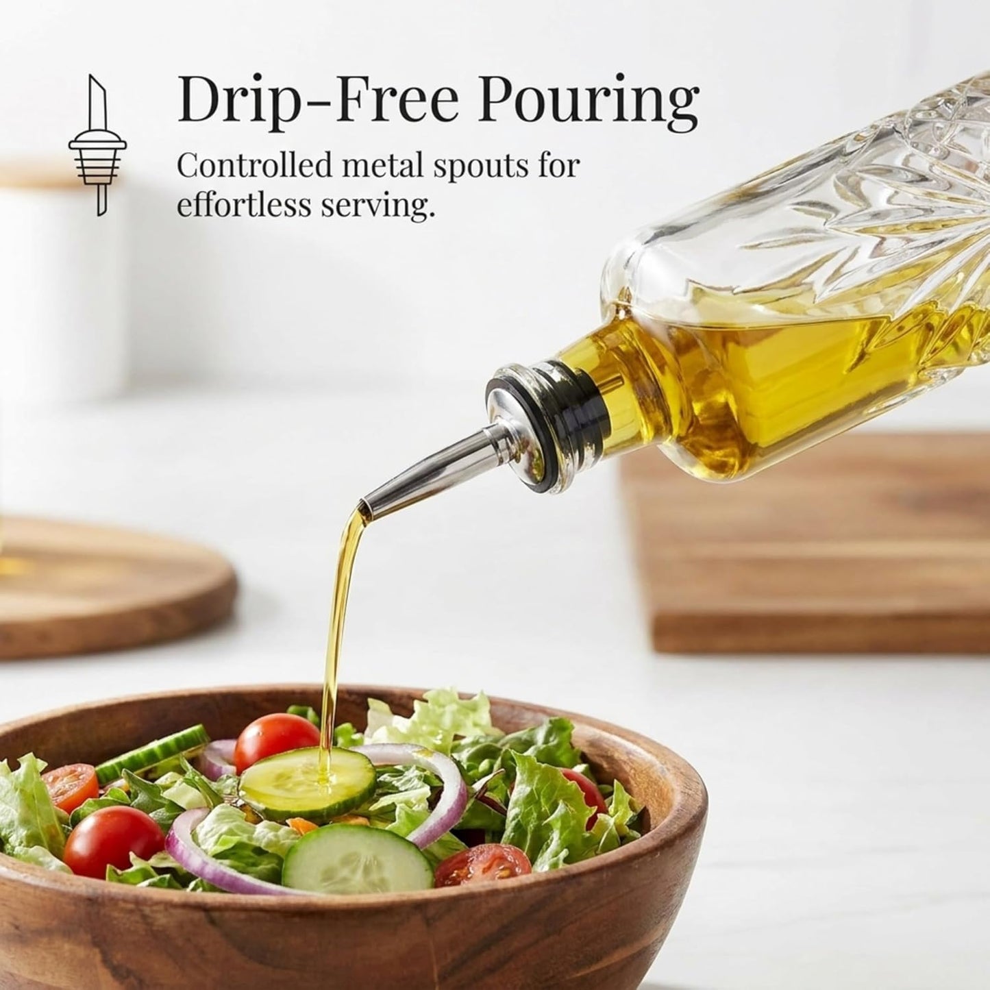 Godinger Oil and Vinegar Dispenser Cruet Set, Condiment Pourer Bottle - Dublin Collection