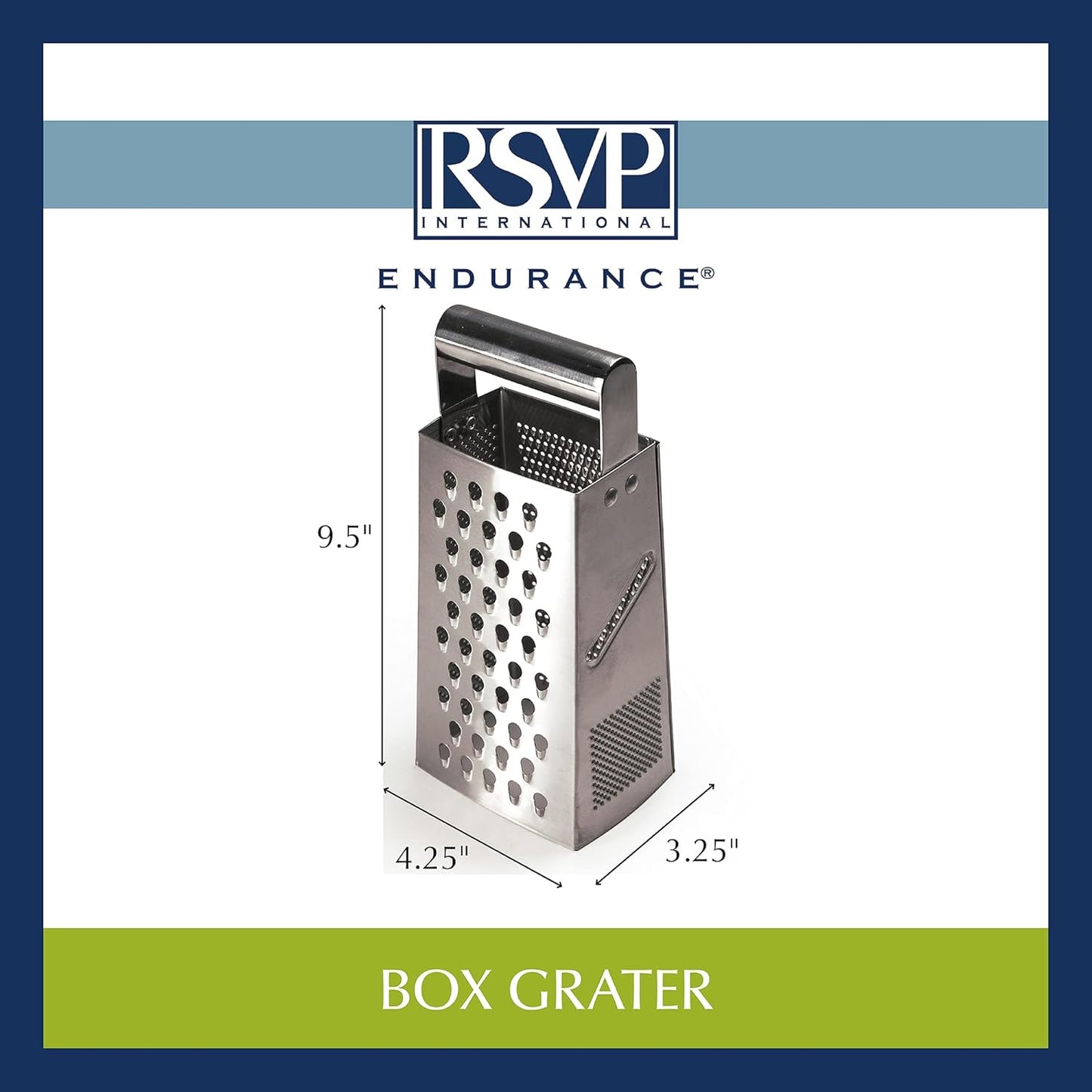RSVP International Endurance Kitchen Collection Multi-Use Cheese Grater Handheld Potato Slicer Shredder for Hard & Soft Cheeses, Vegetables & Zesting, 6 x 5 x 9-3/4-Inch, Non-Slip Bottom