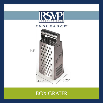 RSVP International Endurance Kitchen Collection Multi-Use Cheese Grater Handheld Potato Slicer Shredder for Hard & Soft Cheeses, Vegetables & Zesting, 6 x 5 x 9-3/4-Inch, Non-Slip Bottom