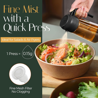 YARRAMATE 2Pcs 16oz/470ml Dark Brown Oil Sprayer for Cooking with Stickers, Food-grade Premium 2 in 1 Olive Oil Dispenser Bottle for Kitchen Gadgets, Air Fryer, Salad, Frying, BBQ (Black&OliveGreen)