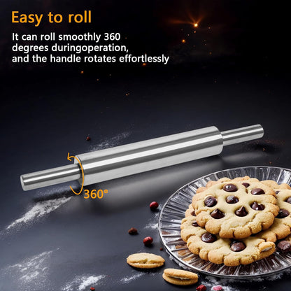 REDANT 17-Inch 18/8 Stainless Steel Rolling Pin - Metal Dough Roller for Baking, Pizza, Chapati & Cookies - Non-Slip Handles, Dishwasher Safe