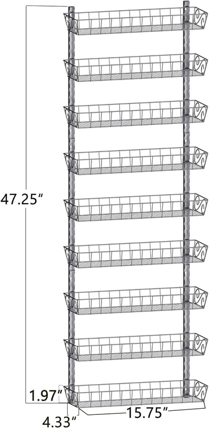 SWOMMOLY Adjustable Wall Mount Spice Rack Organizer, 12-Tier Dual-use (Multi-use) Hanging Spice Shelf Storage for Kitchen Pantry Cabinet Door, Seasoning Holder Organizer, Black