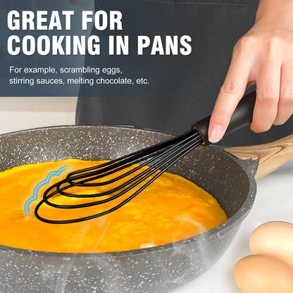 Whisks For Cooking - 500 °F Heat Resistant Silicone Whisk, Heavy Duty 7",9"&11inch Non-Scratch Balloon Kitchen Wisk tool Set, for cooking Wisking, Blending, Beating, Stirring, 3 Piece Black