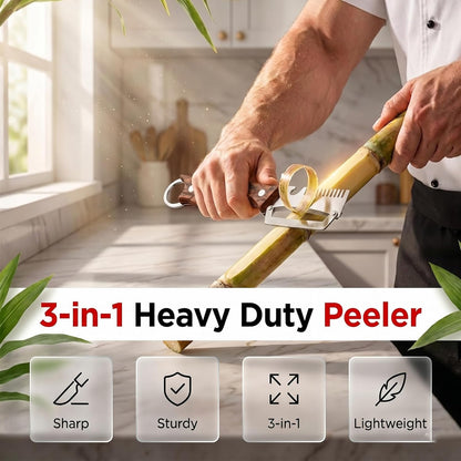 3 In 1 Multifunctional Vegetable Peeler for Kitchen, 2026 New Peeler with Thicken Wooden Handle And Bottle Opener Zero Flex Smooth Glide Potatoes Skin Heavy Duty Stainless Steel (2PCS)