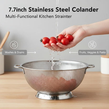 Stainless Steel Colander for Kitchen: Pasta & Vegetable Fruit Strainer Fine Mesh Colander with Dual Handles Non-Slip Base Large Strainer for Cooking