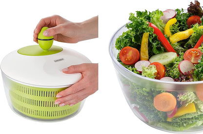 Leifheit Trend Green and White Salad Spinner, 4L Crank-Handle Salad Dryer with Non-Slip Base, Ergonomic Recessed Grip, Dual-Use Bowl for Serving or Draining, Dishwasher Safe Kitchen Tool
