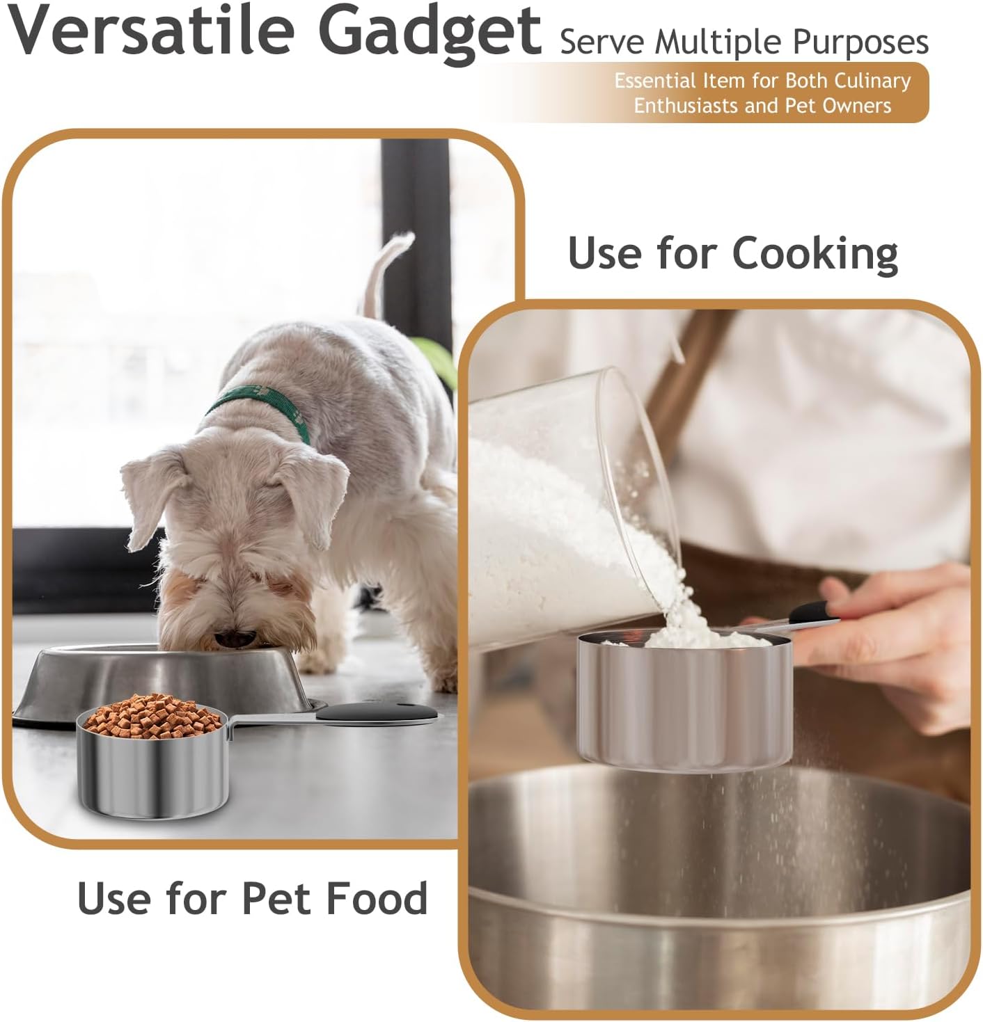 LEIFENY 2PCS 1/8CUP(30ml) Dog Cat Food Scoop, Stainless Steel Measuring Cup, Metal Pet Scooper with Inner Precision Scale Measurement
