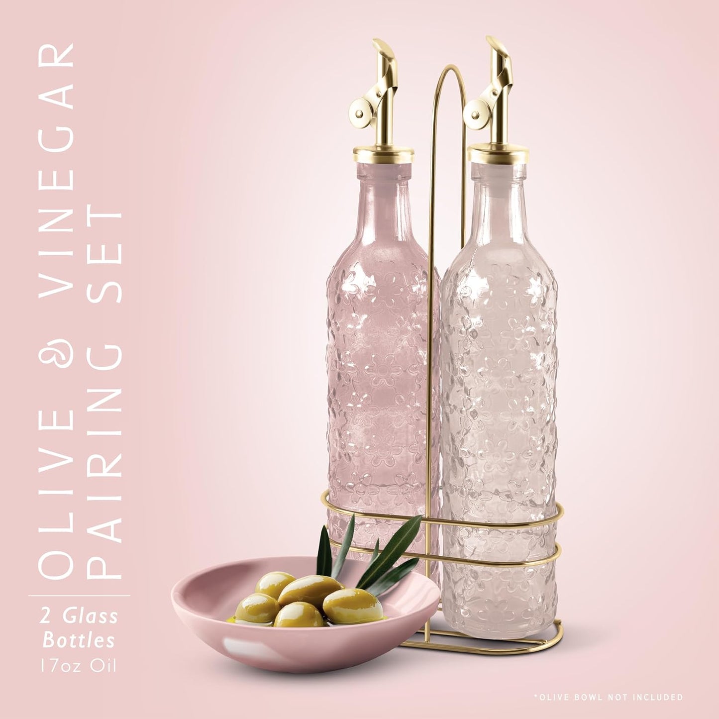 COOK WITH COLOR Glass Olive Oil Bottle Dispenser - 2 Pack- 17oz Oil and Vinegar Cruet - Olive Oil Carafe Decanter for Kitchen, Elegant Waves, Clear