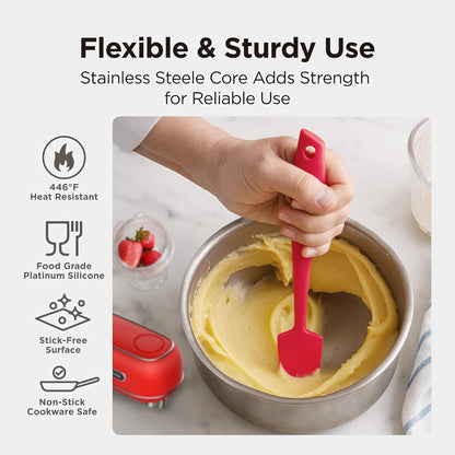 Kitchen Mama WaltzGrip Platinum Silicone Jar and Can Spatula Set: Heat-Resistant, Dishwasher Safe, Ergonomic Grip, Perfect for Mixing and Scraping, Nonstick Cookware (Red)