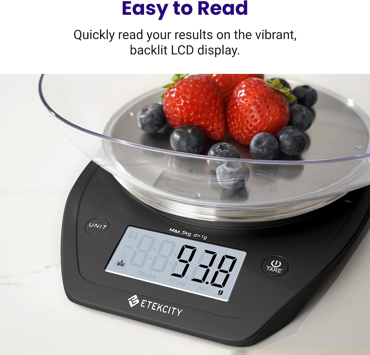 Etekcity 0.1g Food Kitchen Scale, Bowl, Digital Grams and Ounces for Weight Loss, Dieting, Baking, Cooking, and Meal Prep, 11lb/5kg, Stainless Steel Silver