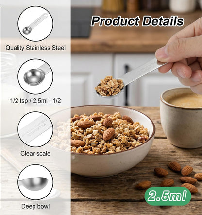 3 PCS 1/2 Teaspoon Measuring Spoon, 4 X 1 Inch 1/2 Teaspoon Scoop Stainless Steel Set for Kitchen Ingredients (Silver, 2.5ml)