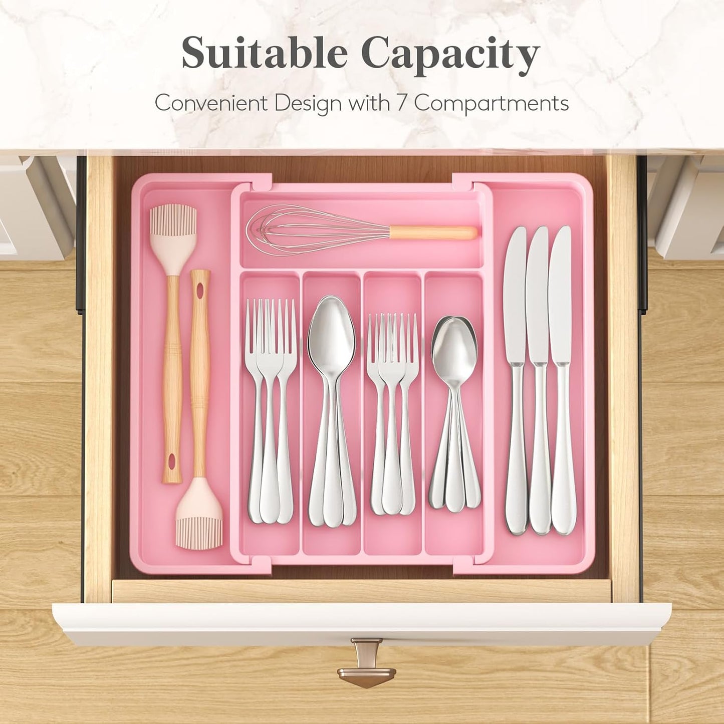 Lifewit Silverware Drawer Organizer, Expandable Utensil Tray for Kitchen, BPA Free Flatware and Cutlery Holder, Adjustable Plastic Storage for Spoons Forks Knives, 11-18 x 14", Black