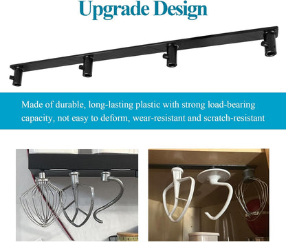 Plastic Stand Mixer Attachment Holder Compatible With Kitchenaid Mixer Accessories, Organize Flat Paddle Beater, Wire Whisk, Dough Hook Attachments, Space Saver for Wall or Below Cabinets,1 Pcs Black