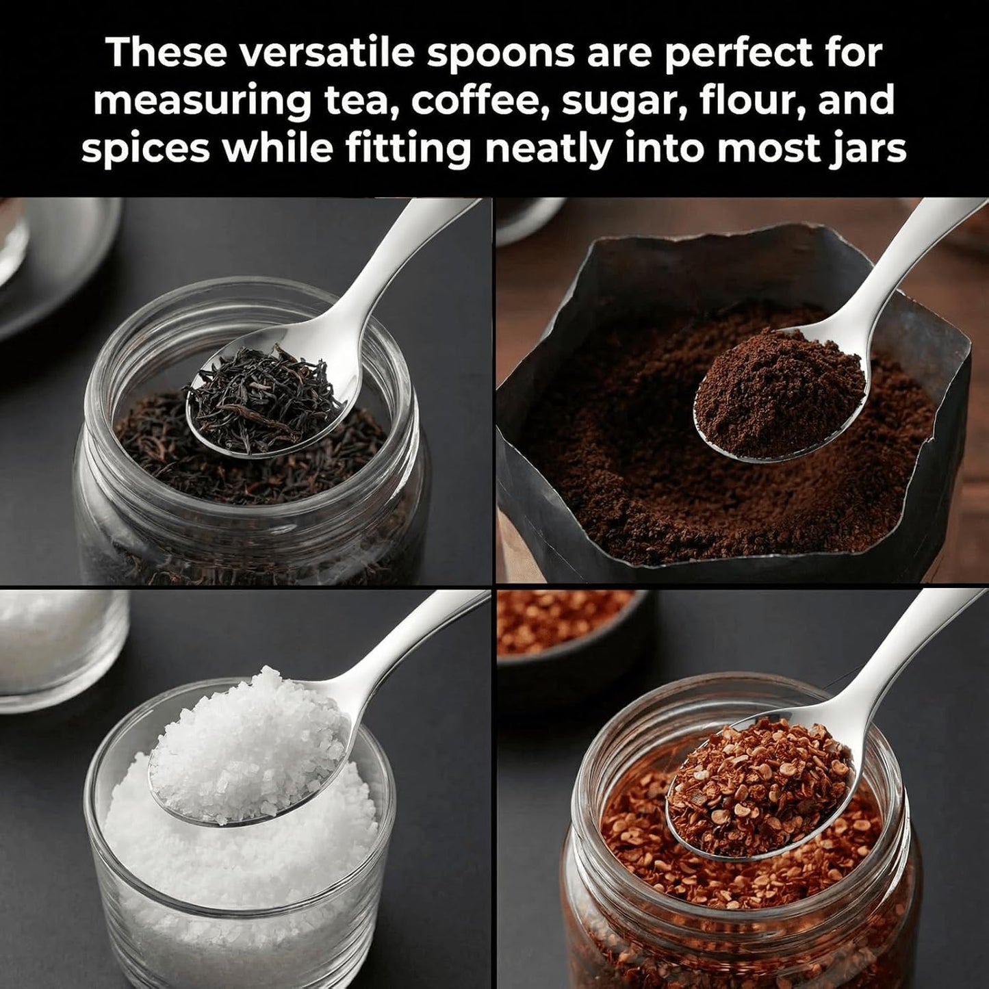 4 PCS Stainless Steel Coffee Scoop Set, Silver Thickened Small Round Spoon with Long and Short Handles For Salt Condiments Dessert Tea Coffee