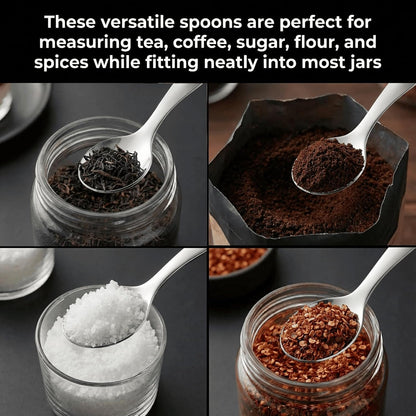 4 PCS Stainless Steel Coffee Scoop Set, Silver Thickened Small Round Spoon with Long and Short Handles For Salt Condiments Dessert Tea Coffee
